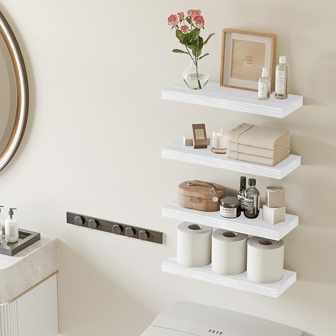 Fixwal White Shelves for Wall, 15.7in Rustic Wood Finish Floating Wall Shelves