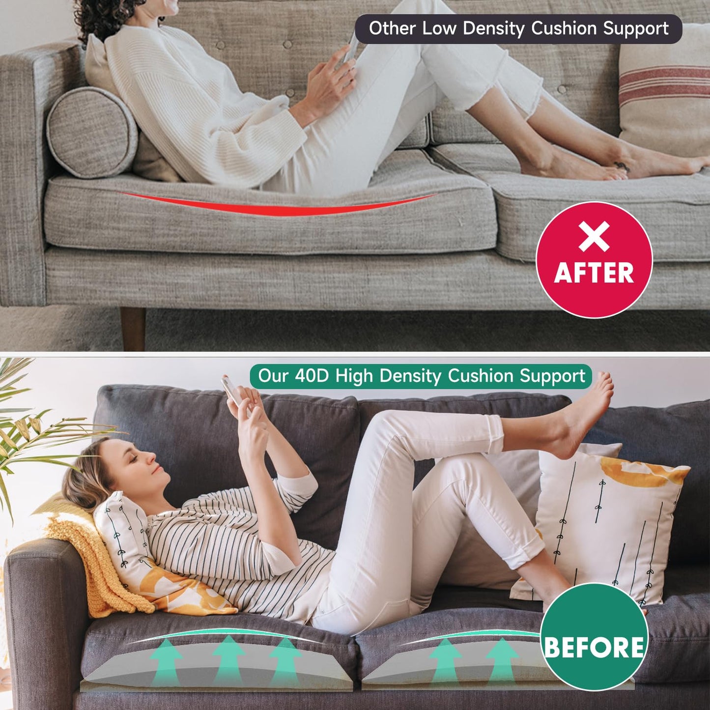 Langierspur Couch Cushions Support for Sagging Seats, Curved 20" x 20" High-Density Foam Support Board for Under Cushions, Firm Sofa Seat Repair Insert for Sectionals, Loveseats & Chairs, Grey 2pcs