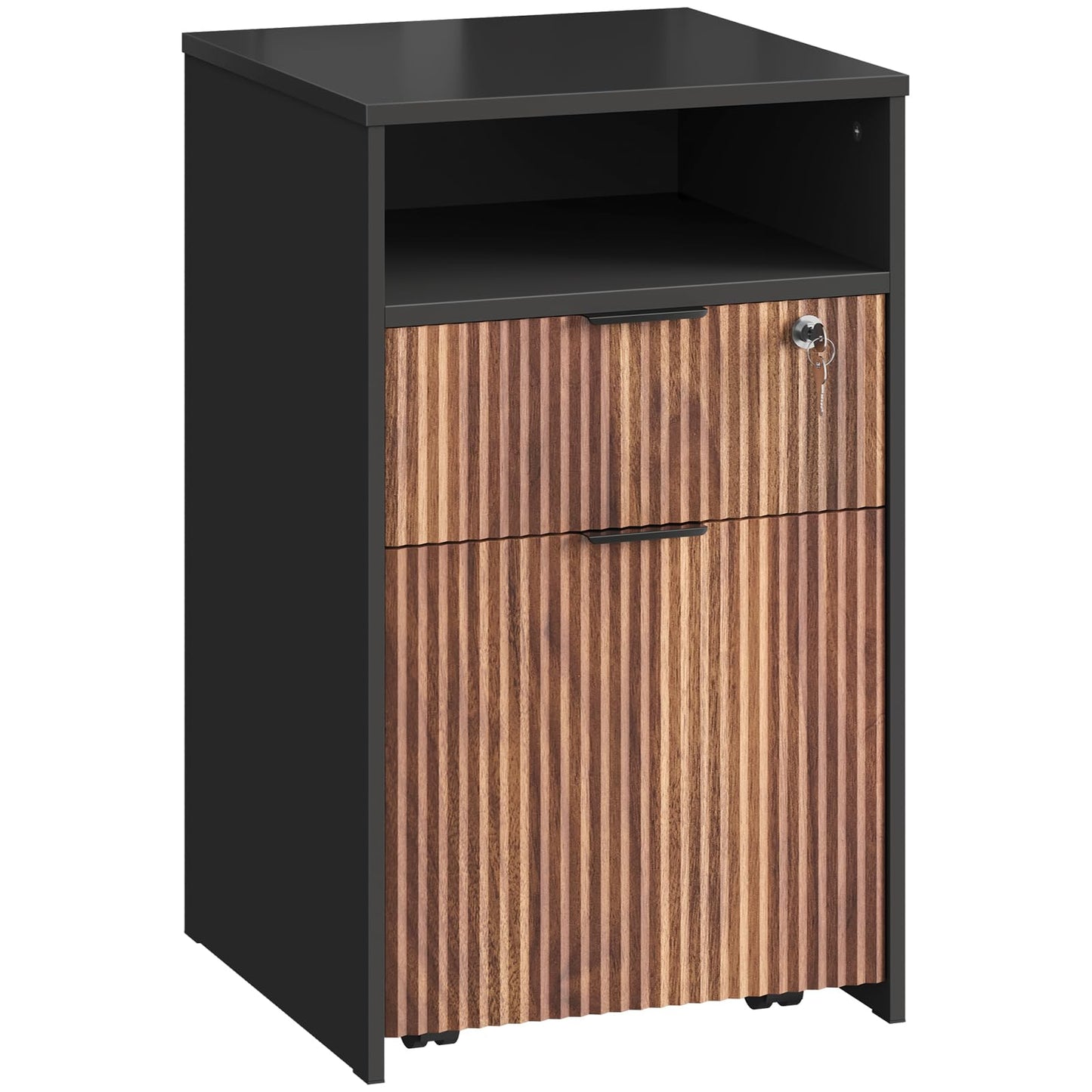 CHOEZON File Cabinet, Fluted File Storage Cabinet with Lockable Drawer, Rolling Storage Cabinet on Wheels, Under-Desk Storage, Printer Stand, for Office and Study, Black and Dark Walnut MWJ07BL