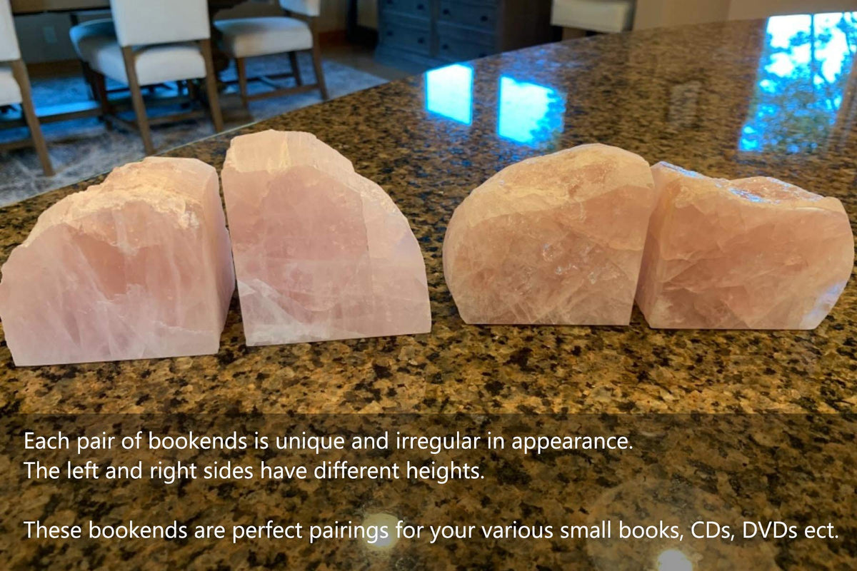 AMOYSTONE Teal Agate Bookends 2-3 lbs & Rose Quartz Book Ends 3-4 lbs for Home Office