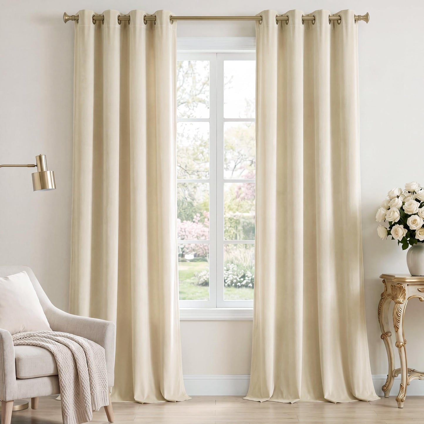 StangH Beige Velvet Curtains Rustic Decor for Living Room, Solid Plush Window Covering Panels Light Dimming for Bedroom Tall Curtains & Drapes Energy Efficient for Villa, W52 x L108, 2 Panels