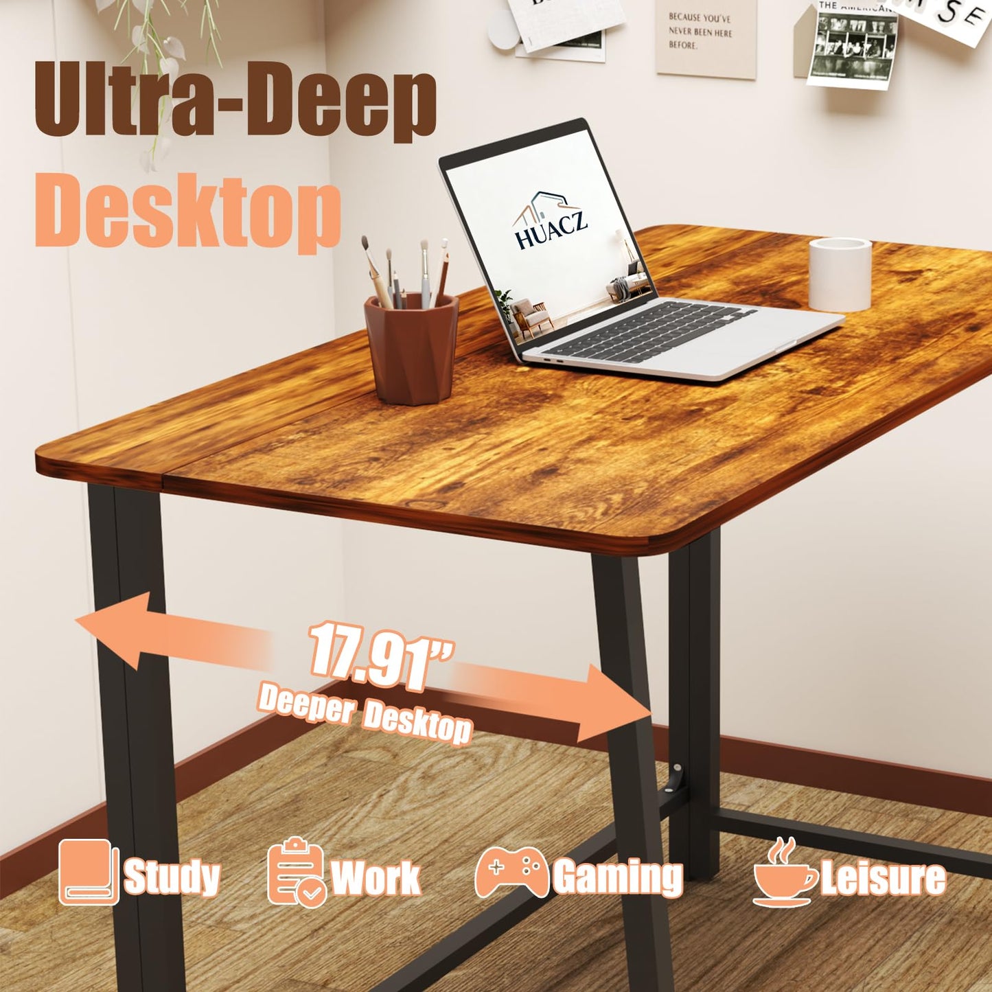 huacz 31.5" Folding Desk for Small Spaces, Foldable Computer Table for Home Office, Study,Bedroom,Dorm,Craft, Space Saving,Small Writing Work Office Compact Computer Desk,Easy Assembly,Rustic Brown