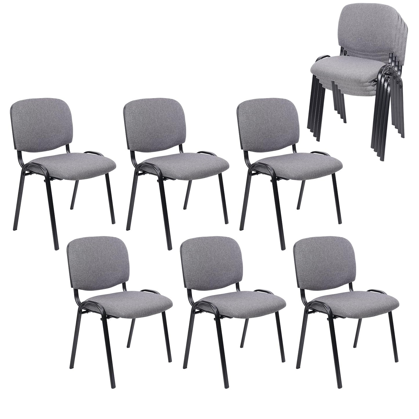 CLATINA Set of 10 Stackable Waiting Room Chairs, Armless No Wheels Reception Chair with Upholstered Seat, Guest Chairs for Conference, Breakroom, Lobby, Events, Church, School, Hall, Hotel (Grey)