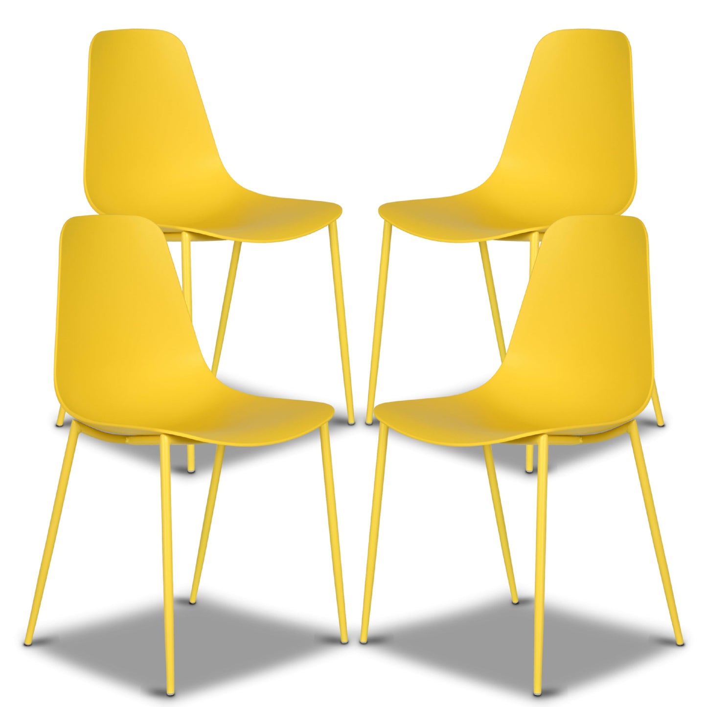 Poly & BARK Isla Modern Kitchen Chairs Set of 4 - Plastic Dining Chair with Metal Legs - Quick Assembly Simple Cafe Chairs Plastic for Indoor or Outdoor - Sunburst Yellow