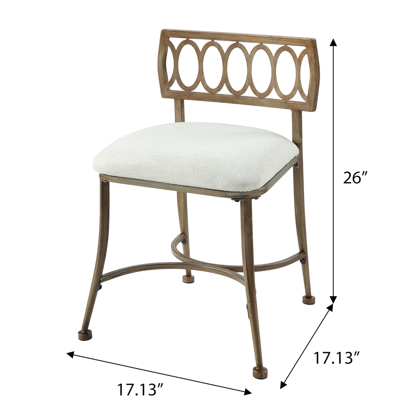 Azalea Park Golden Bronze Low Back Vanity Stool Soft Linen Upholstery, Iron Frame, Padded Cushion Bathroom & Bedroom Accent Chair