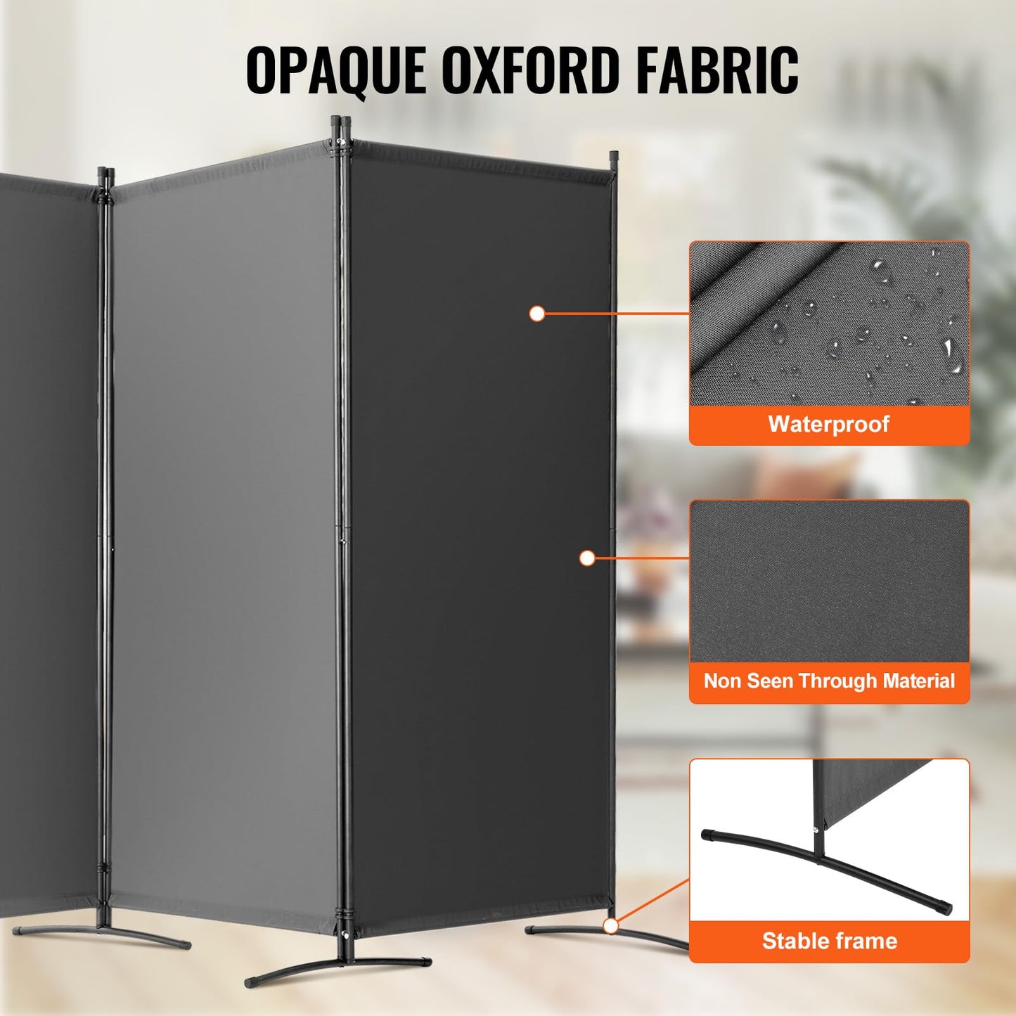 VEVOR Room Dividers, 3 Panel Room Divider, Folding Privacy Screen and Portable Partition Divider for Room Separation, Freestanding Room Partitions for Office, Bedroom, Study, Grey