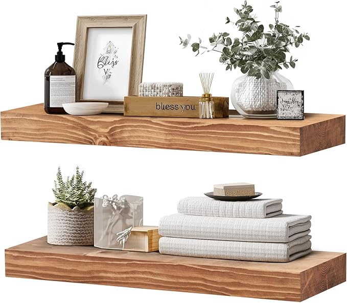 24x8x1.6 inch Floating Shelves Set of 2 – Solid Wood Rustic Oak Wall Mounted