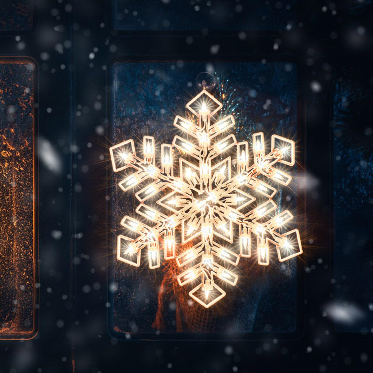 15-Inch Christmas Snowflake Light - Merry Holiday Decoration, Window Silhouette, Double Side Sign Lamp for Indoor Wall Door Glass