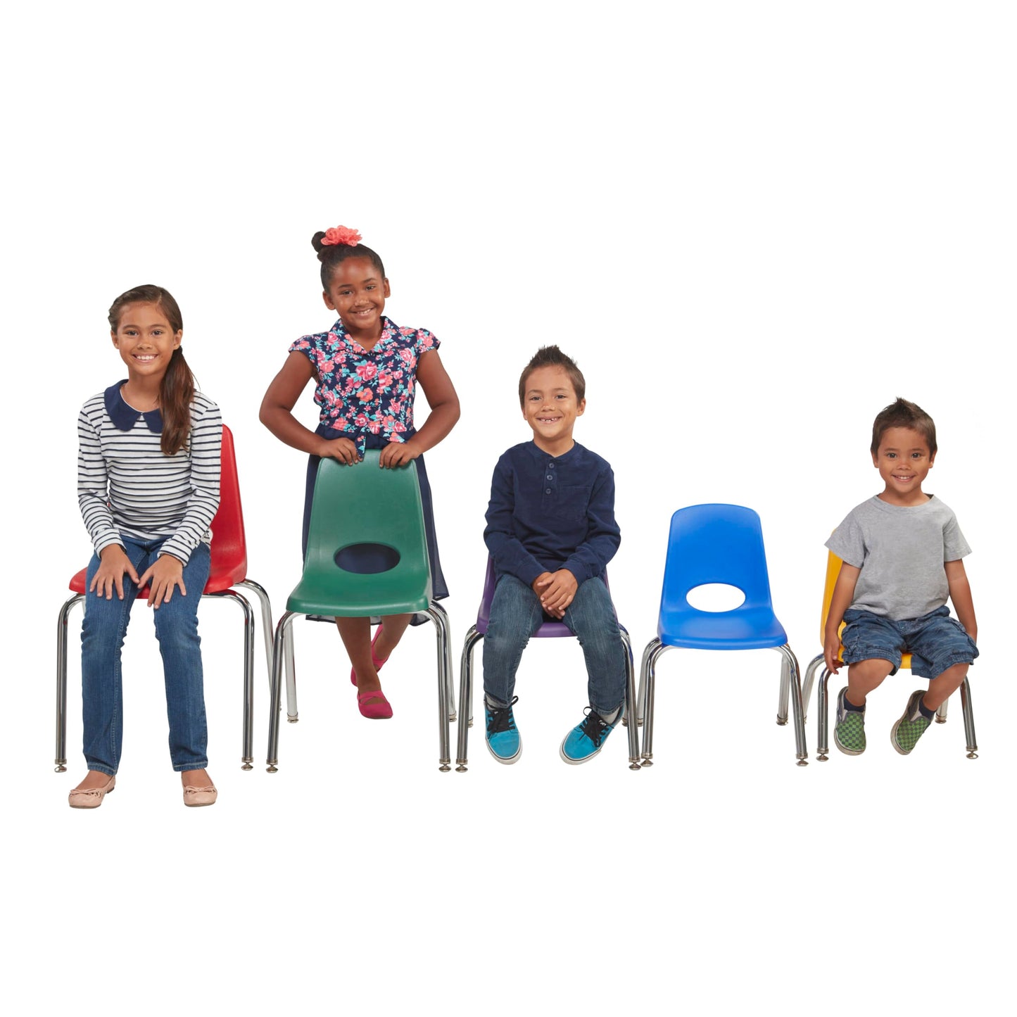 FDP 18" School Stack Chair, Stacking Student Seat with Chromed Steel Legs and Nylon Swivel Glides For In-Home Learning, Classroom or Office - Green (5-Pack), 10371-GN