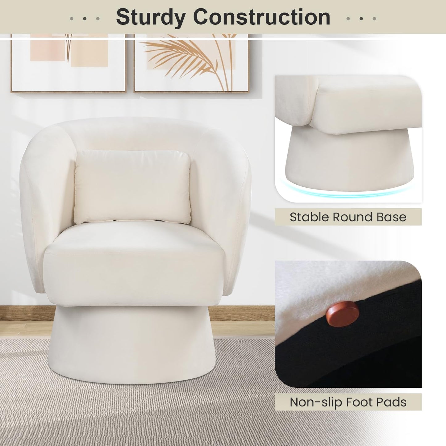 Giantex Swivel Accent Chair, Upholstered Barrel Chair with Curved Back & Removable Lumbar Pillow, Comfy Round Armchair with 360° Rotating Function, Single Sofa Chair for Living Room
