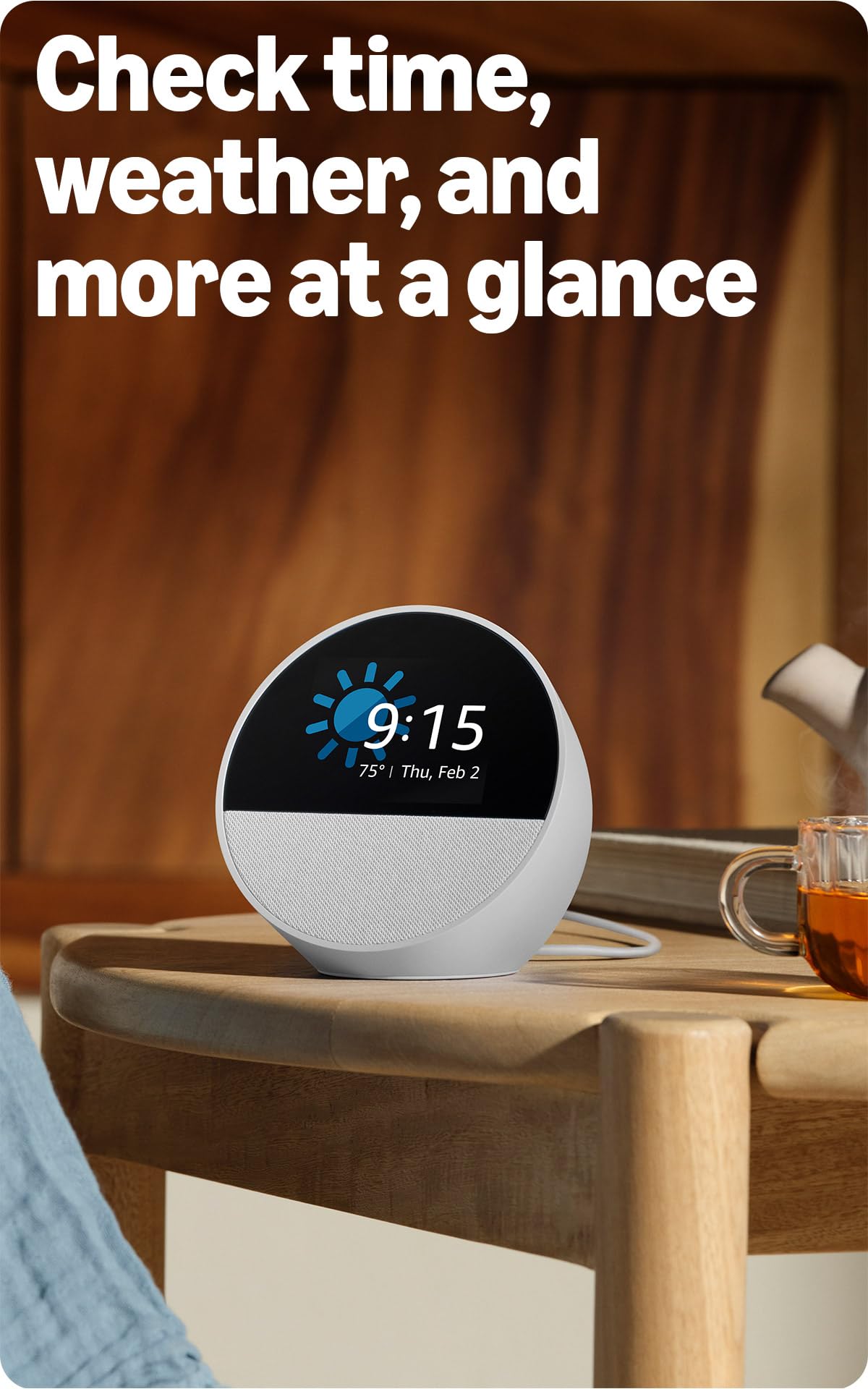Like-New Amazon Echo Spot (newest model), Great for nightstands, offices and kitchens, Smart alarm clock, Designed for Alexa+, Black