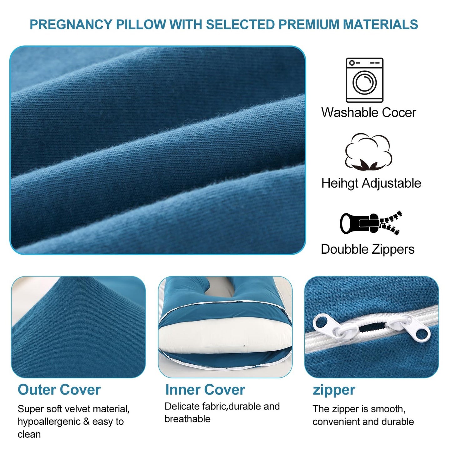 Jcickt Pregnancy Pillow for Sleeping,59 inch Maternity Pillow with Removable Washable Cover,J-Shaped Full Body Pregnant Pillow -Support for Backs,Legs, Belly, HIPS, Improve Sleep-Dark Blue