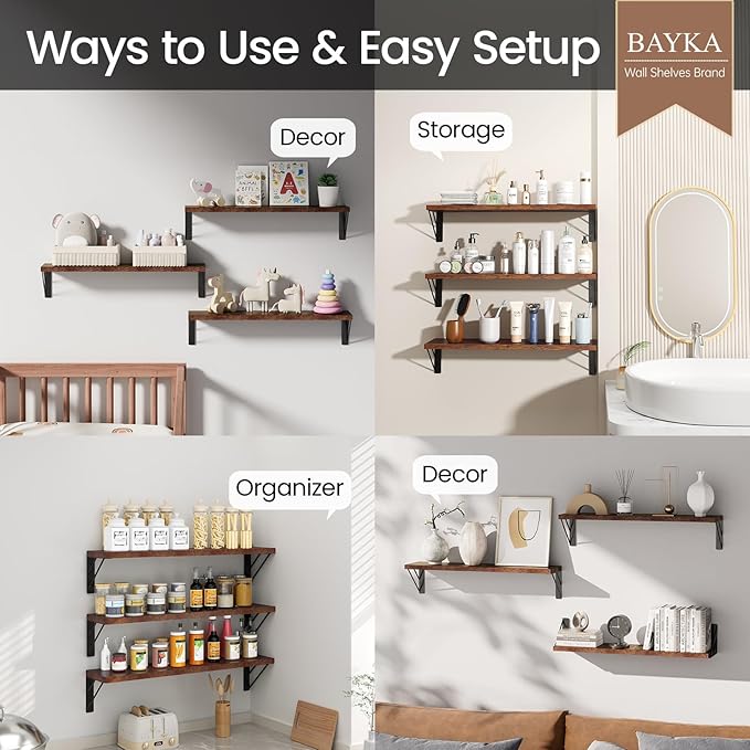 BAYKA 23-in Floating Wall Shelves, Rustic Wood Wall Shelves
