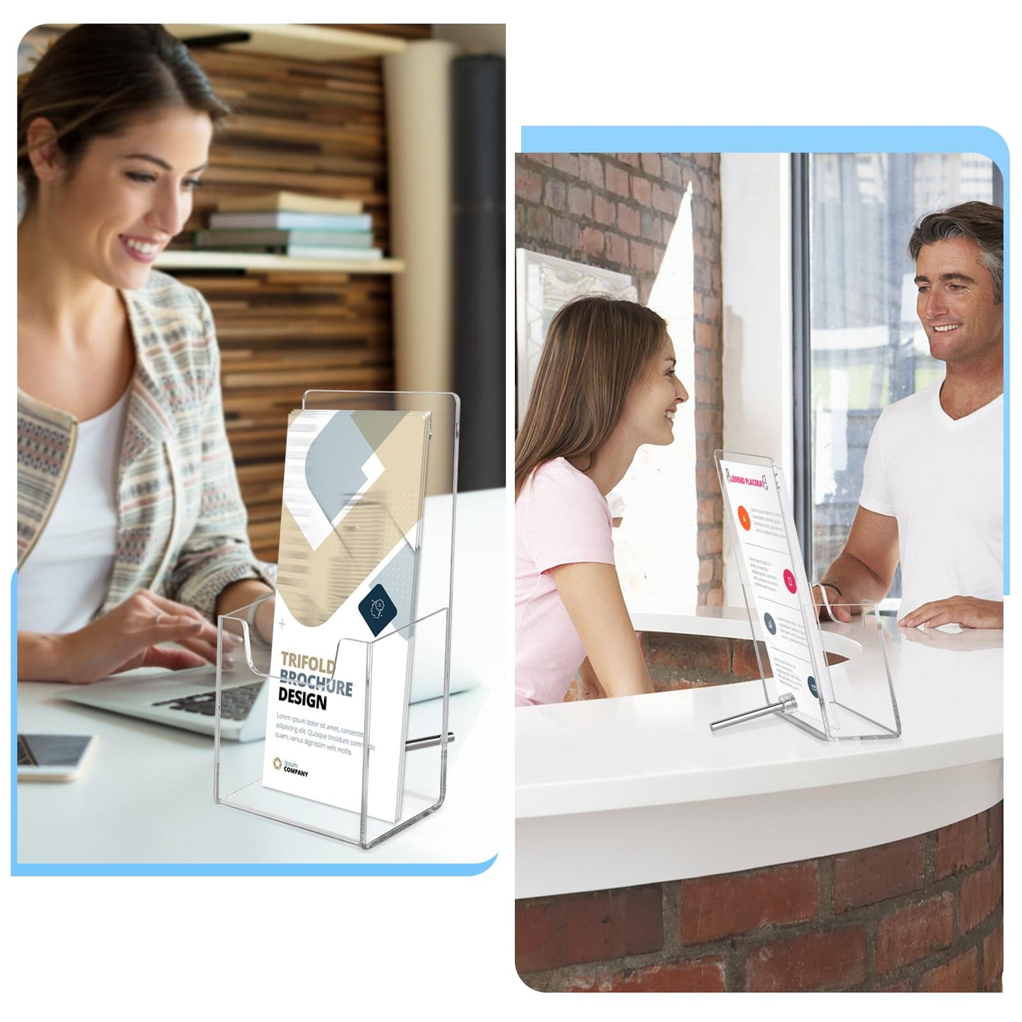 Acrylic Brochure Holder Wall Mount or Countertop Display Stand – Clear Pamphlet & Literature Organizer Fits Trifold Flyers, Menus, Leaflets for Office, Shop, Hotel, Classroom, Reception Desks (4 Pack, 4.3 x 7.8 inch)
