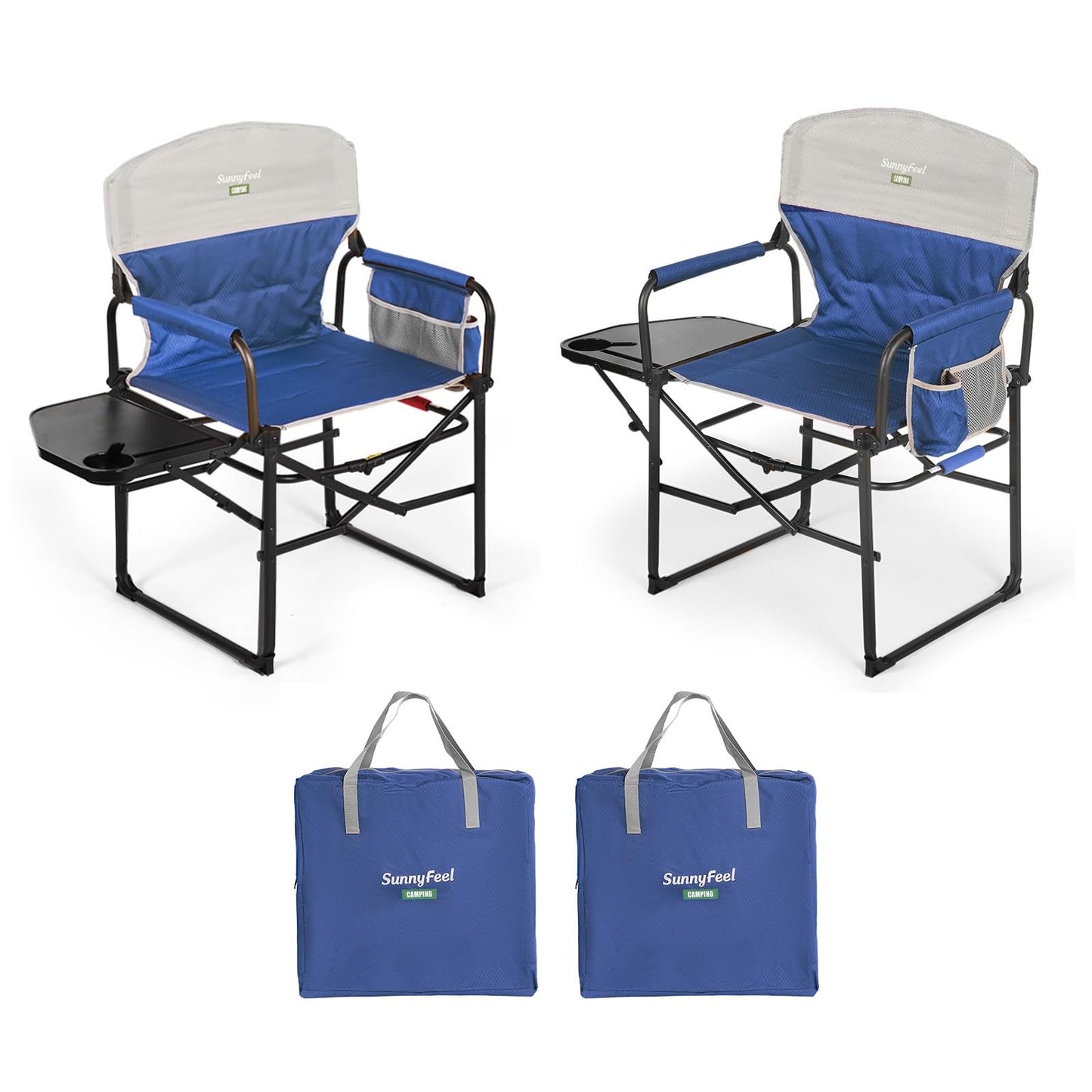 SUNNYFEEL Oversized Camping Directors Chair 2 Pack, Portable Folding Lawn Chairs for Adults Heavy Duty with Side Table,Pocket for Beach, Fishing,Picnic,Concert Outdoor, Foldable Camp Chairs