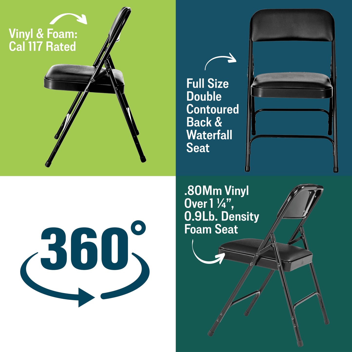 Premium Padded Portable Folding Chairs by National Public Seating – 1200 Series Upholstered, Heavy-Duty Foldable Chairs for Indoor & Outdoor Use – Set of 4, Comfortable & Durable, Beige
