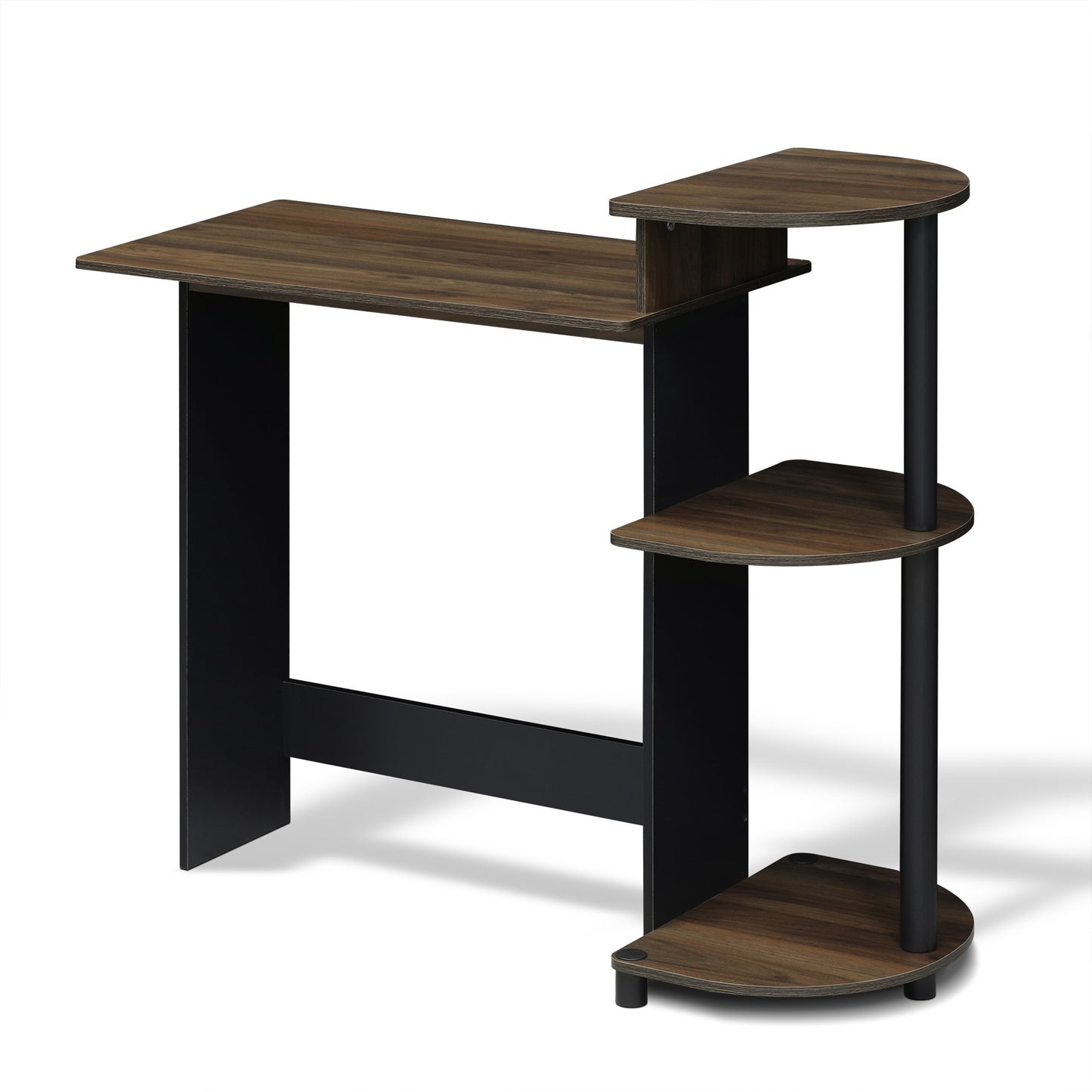 Furinno Compact 29-Inch Rustic Brown Computer Desk, Gaming Desk with Shelves, Office Desk with Book Shelf, for Home Office, Study Room, Dorm, Bedroom, Brown Walnut
