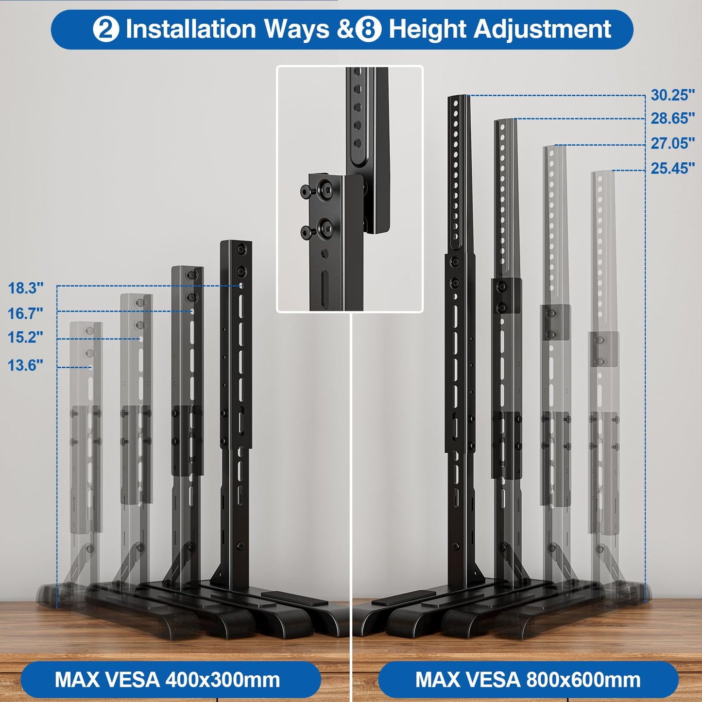 HOLMAXD Universal TV Stand for 19-75 Inch LCD LED TVs, Height Adjustable TV Legs Replacement Hold up to 110 lbs, Table Top TV Stand Base, Max VESA 800X600mm
