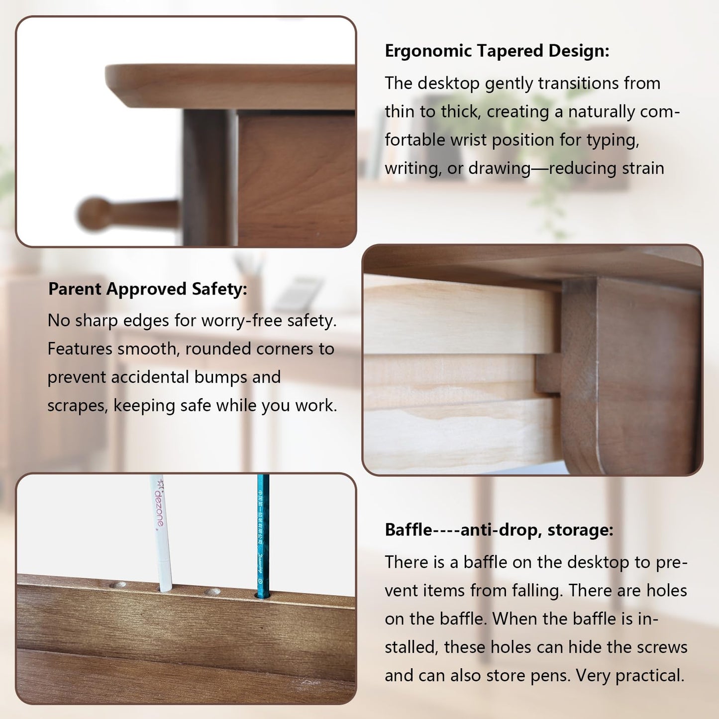 BuyUp Writing Desk Mid Century Modern and 2 Desktop Hutch for Home & Office & Dorm, Natural