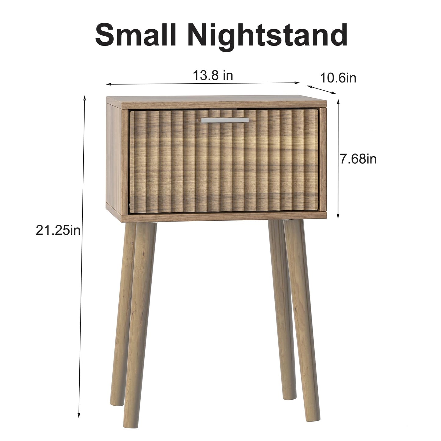 LAATOOREE Nightstands Set of 2, Small Size Side End Table, Bedside Table with Fluted Door, Solid Wood Feet; for Bedroom, Small Bed
