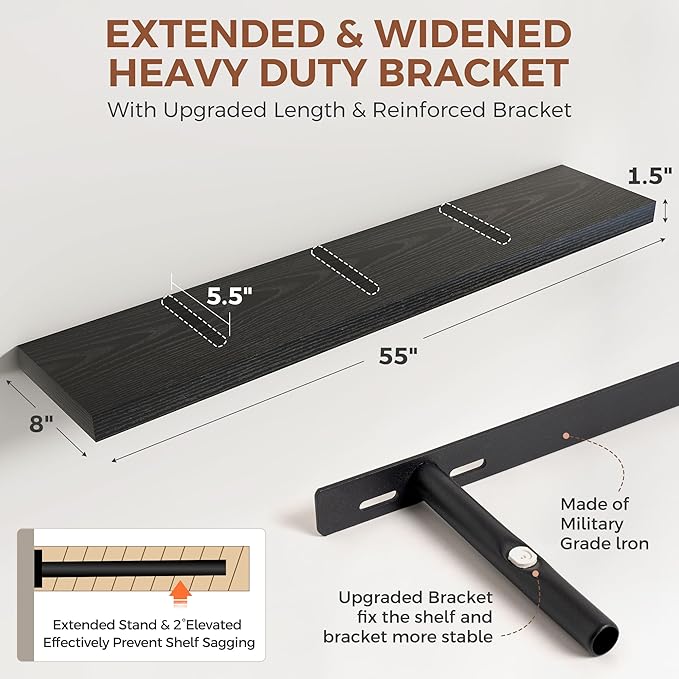 Dreamland 55 Inch Black Floating Shelves