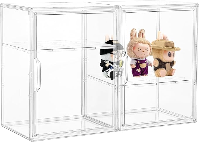 Acrylic Display Case, 2 Tier Clear Plastic Stackable Storage Bins