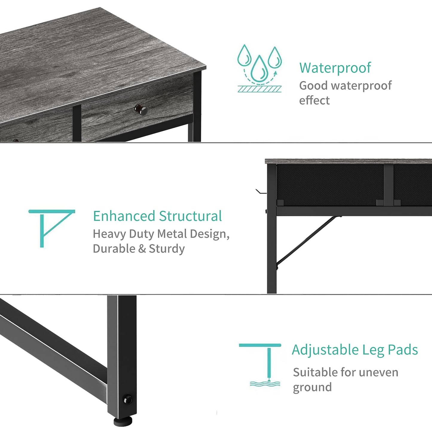 Lufeiya Small Desk with Drawers - for Bedroom, 32 Inch Home Office Computer Desk with Fabric Storage Drawer and Bag, Study Writing Table for Small Spaces, Gray