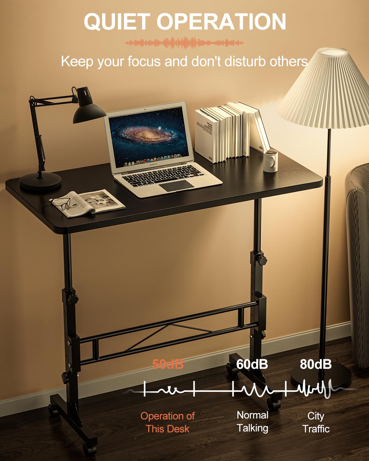Amztabler Small Standing Desk Adjustable Height, Mobile Stand Up Desk with Wheels, 32 Inch Portable Rolling Desks Conference Room Tablesf for Walking Pad Treadmill Black