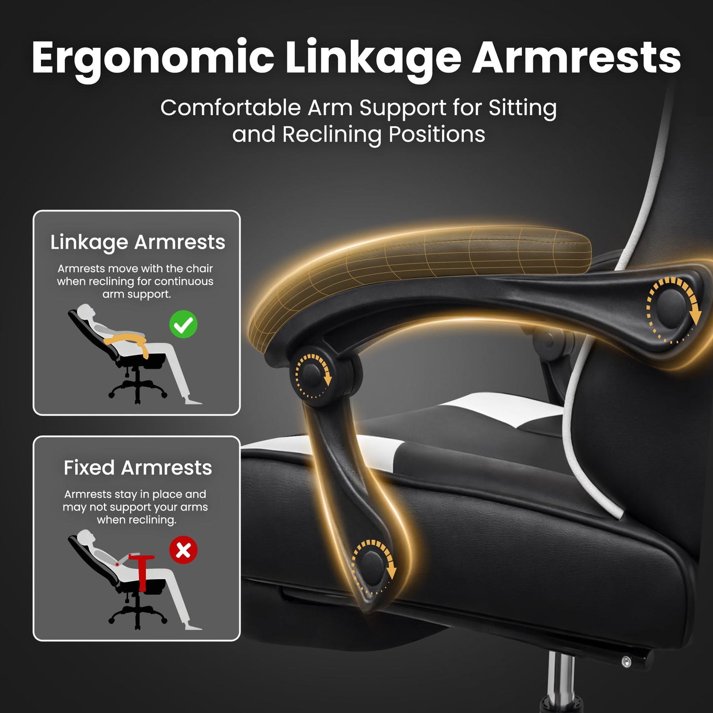 Gaming Chair Gamer Game Ergonomic with Footstool Lumbar Support Deep Black
