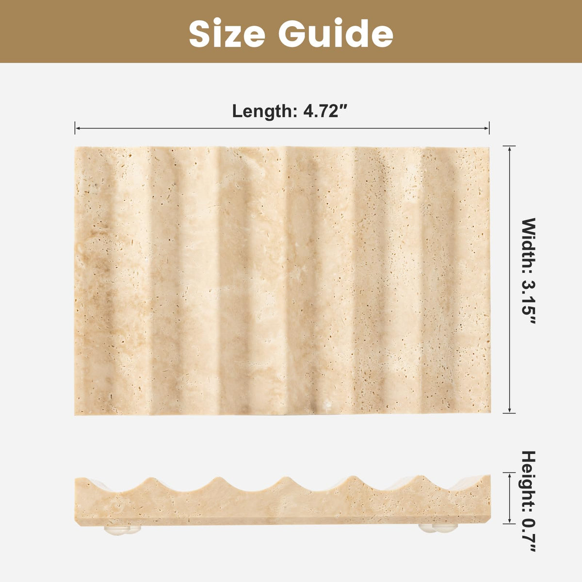 Soap Dish Rectangular, Beige Travertine Stone Soap Holder with Self Draining - Shower Bathroom Kitchen, Jewelry Ring Display Tray