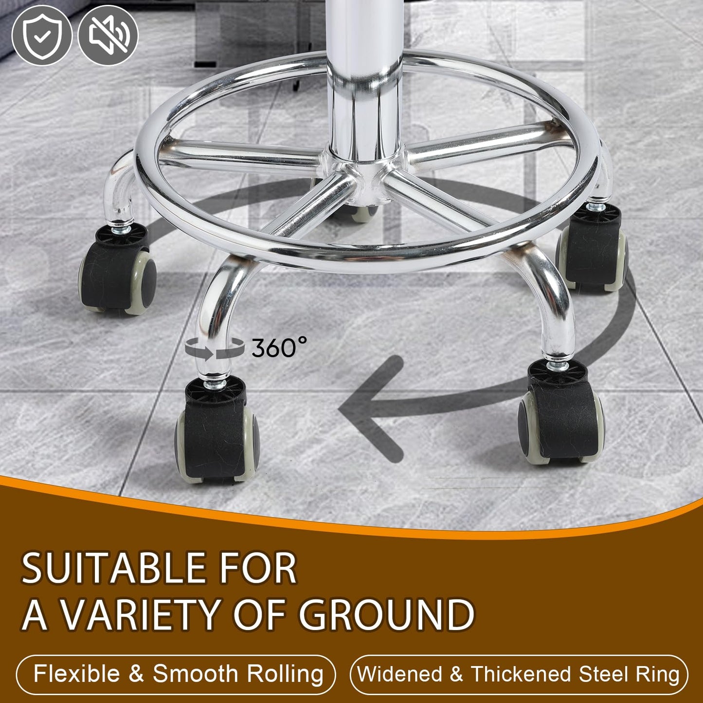 Rolling Stool with Wheels, Thick 7.5cm Cushion Professional Swivel Drafting Stool, Height Adjustable Heavy Duty 500 lb Stool with Silent Casters and Foot Ring for Salon Tattoo Clinic Home Office