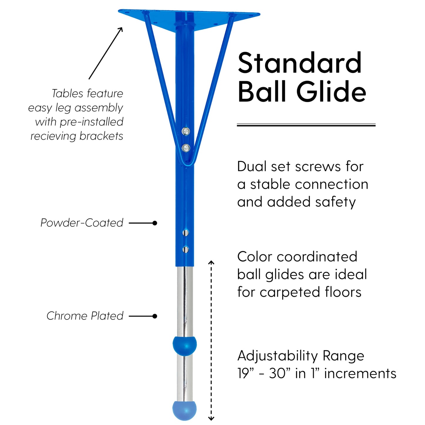 Factory Direct Partners FDP 48" Round Thermofused Classroom Activity Table with Standard Ball Glide Legs, Adjustable Height 19"-30" - Gray/Blue, 10138-GYBL
