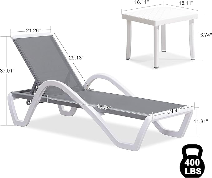 PURPLE LEAF Patio Chaise Lounge Chair Set of 3 Outside Aluminum Plastic