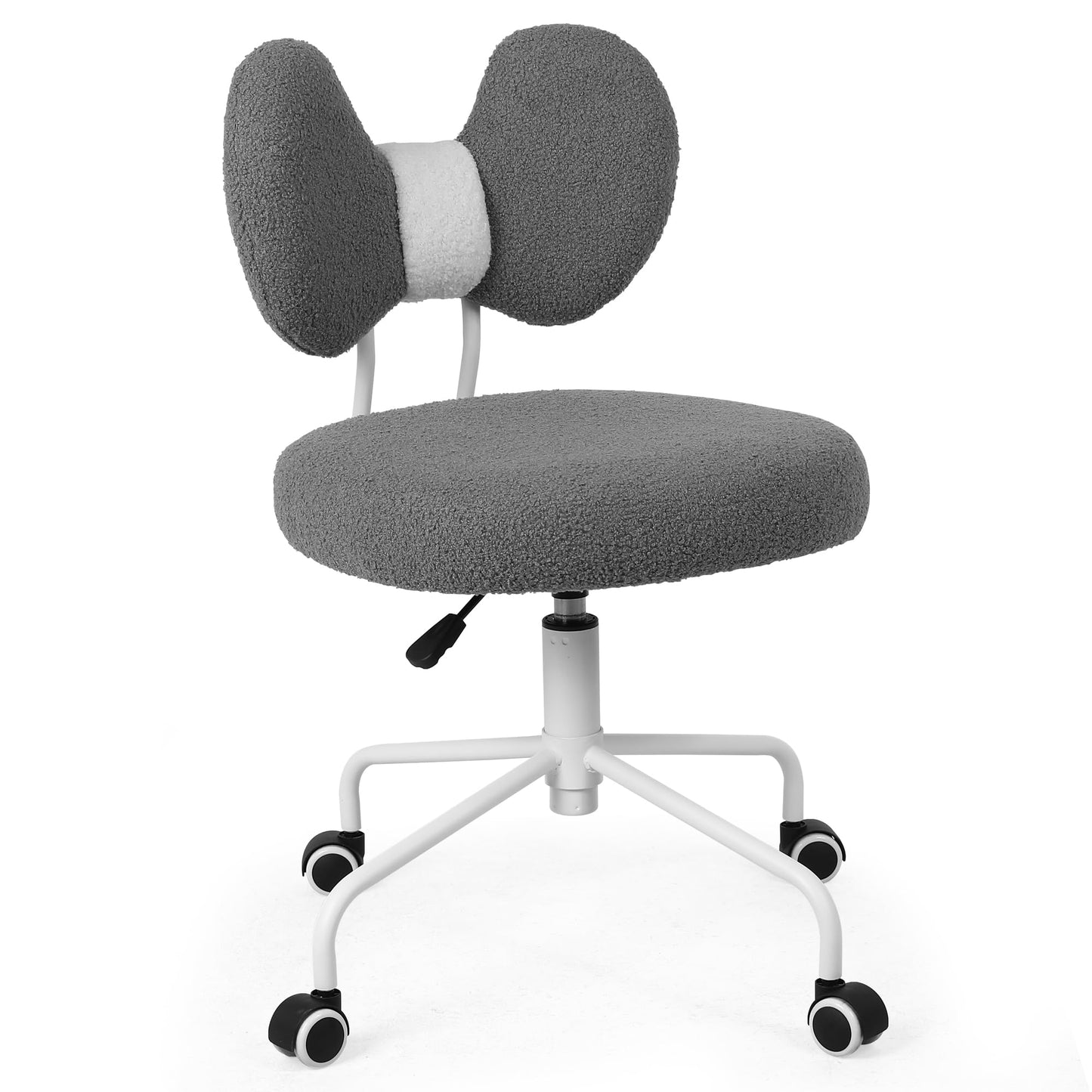 Shiepu Cute Desk Chair with Back,Comfy Small Office Chair with Wheels, Armless Adjustable Rolling Swivel Computer Chair for Home Office,Make-up Room,Bedroom,Vanity Chair for Girls,Teddy Velve,Grey