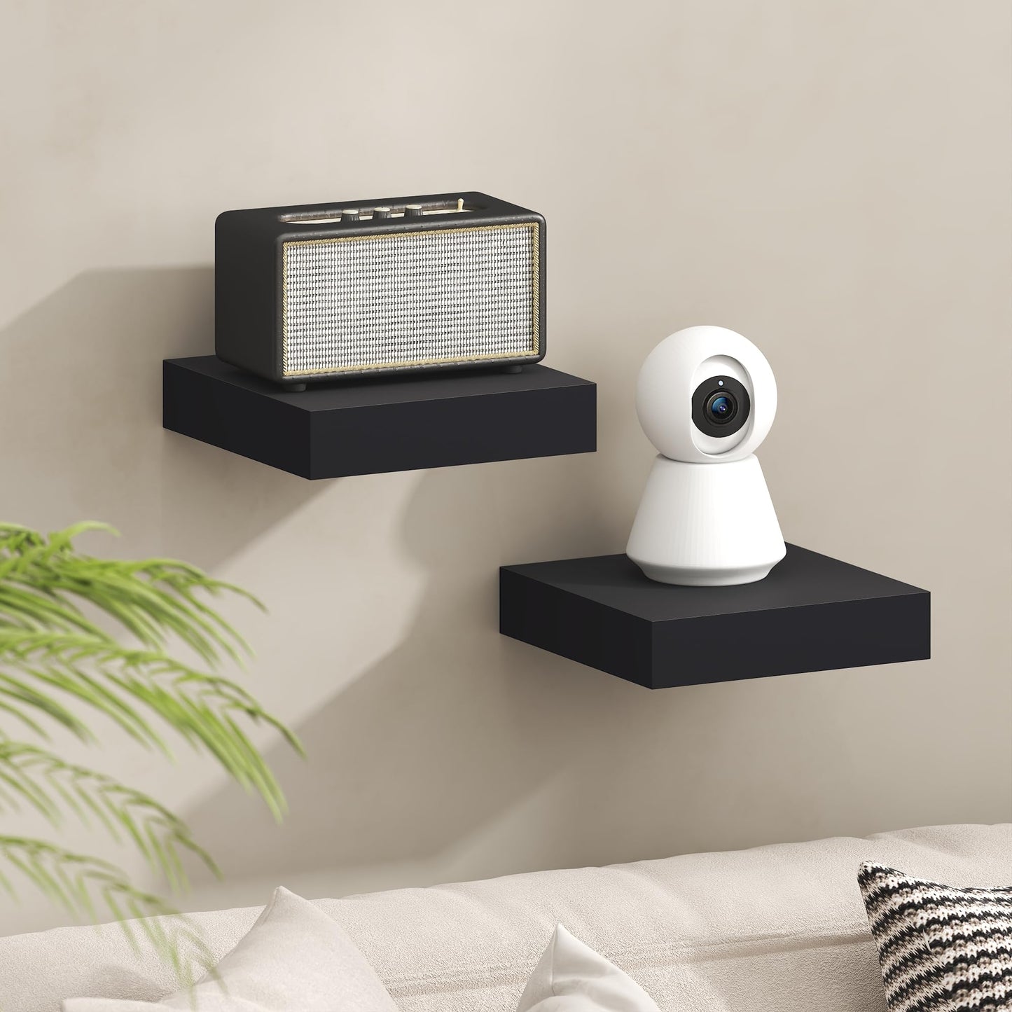 Furinno Tanna Floating Shelves for Wall, 9 x 9 Wall Shelf, Single Set Wall Mounted Floating Shelf with Invisible Bracket, 2-Inch Thick, for Bathroom, Living Room, Bedroom, Home Office, Americano