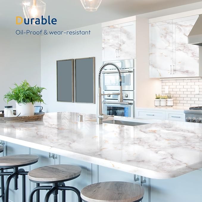 rabbitgoo Glossy Marble Contact Paper Peel and Stick Wallpaper 35.4" x 78.7"