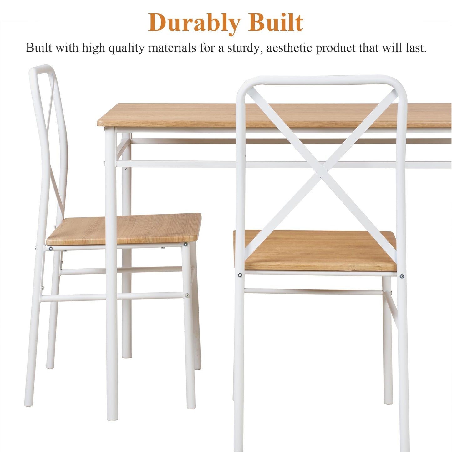 VECELO Dining Table Set for 4, 5-Piece Wood Kitchen Table with Chairs for Small Space, Breakfast Nook, Space-Saving, Natural White