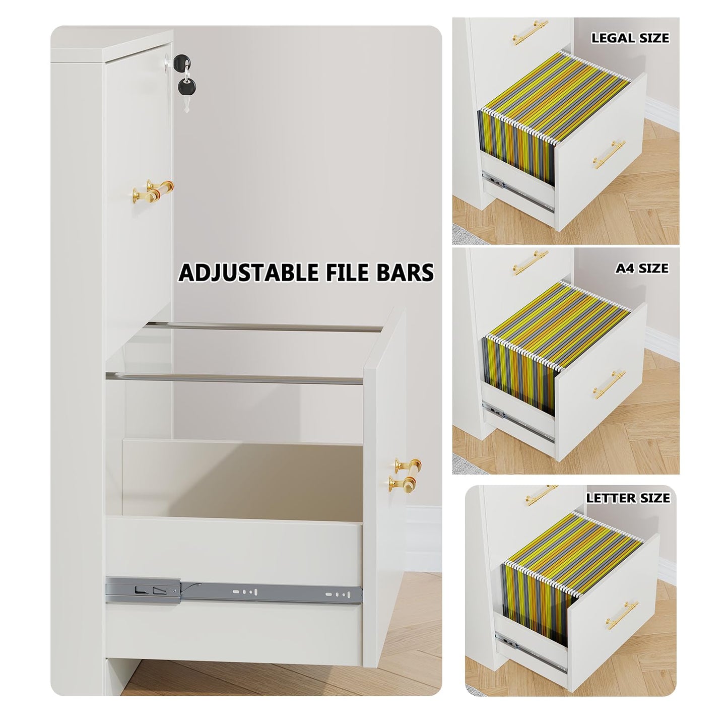 GFGWXW 2 Drawer Vertical File Cabinet with Lock, Suitable for Letter/A4/F4/Legal Size Hanging Files,Small Wood Filing Storage Cabinets Printer Stand for Home Office,White