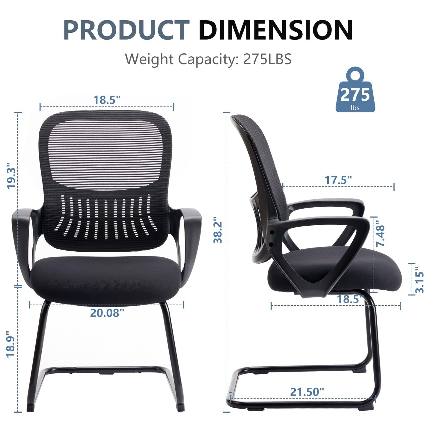 DUMOS Office Desk Chair with Sled Base Set of 6, Ergonomic Executive Mesh Computer Chairs with Lumbar Support for Home Bedroom Waiting Reception Guest Student