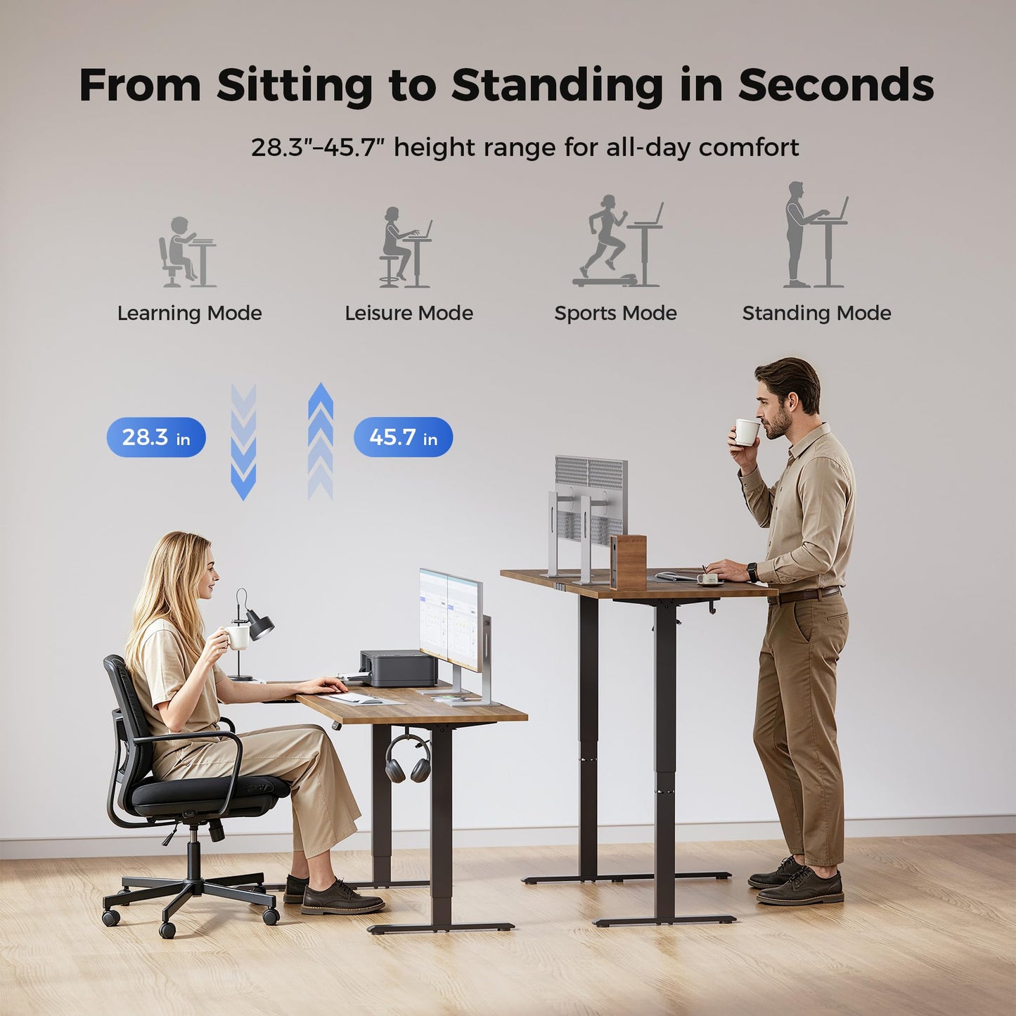 Agilestic 55 Inch Reversible L Shaped Standing Desk, Electric Height Adjustable Desk with Memory Preset, Sit Stand Up Computer Workstation for Home Office, Splice Board, Dark Walnut