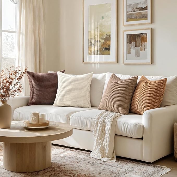 MIULEE Modern Farmhouse Decorative Lumbar Pillow Covers 18x18 Inch Set of 4