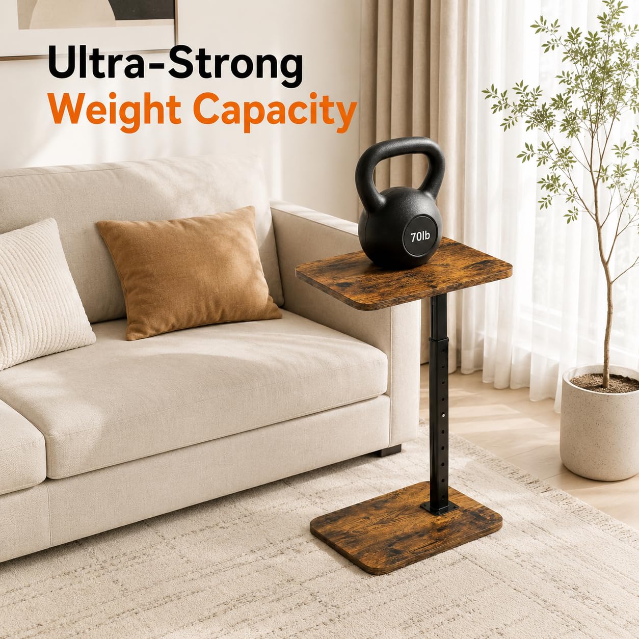 Ginyoyo C-Shaped TV Tray Table, Height Adjustable Side Table, End Tables for Living Room, Snack Table for Sofa, Bed, Couch, Bathroom, End Side Table for Eating, Dinner, Laptop, Small Spaces