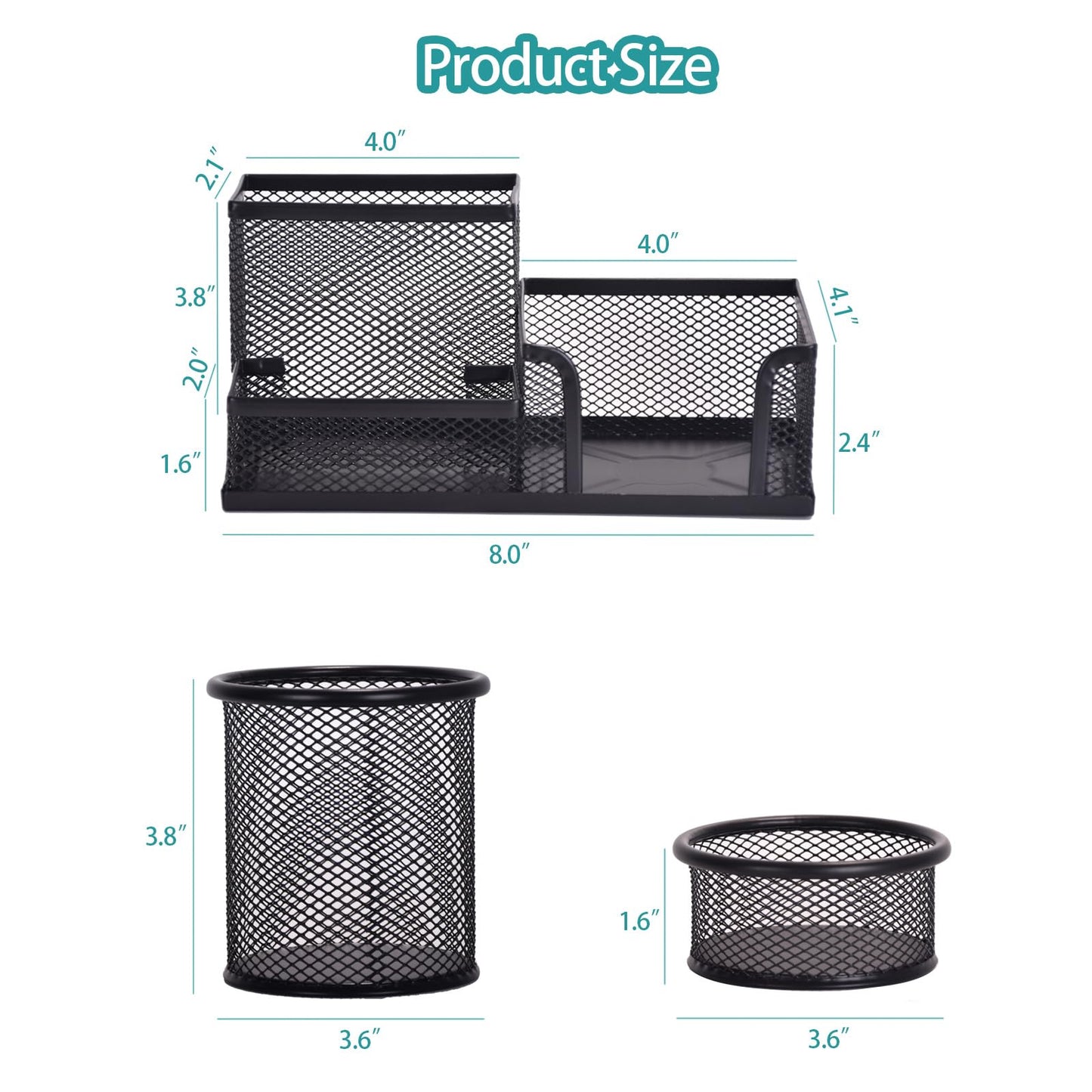 Freewindo Mesh Desk Organizer, Set of 3 Pen Holder Office Desk Accessories with Pencil Holder Sticky Note Holder, Pencil Cup and Paperclips Cup