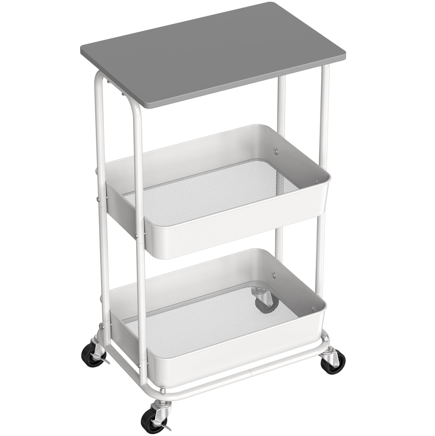 Simple Houseware 2-Tier Rolling Utility Cart with Lockable Wheels and Wood Top, Metal Storage Organizer Trolley for Kitchen, Bathroom, Office, Craft Room, Grey
