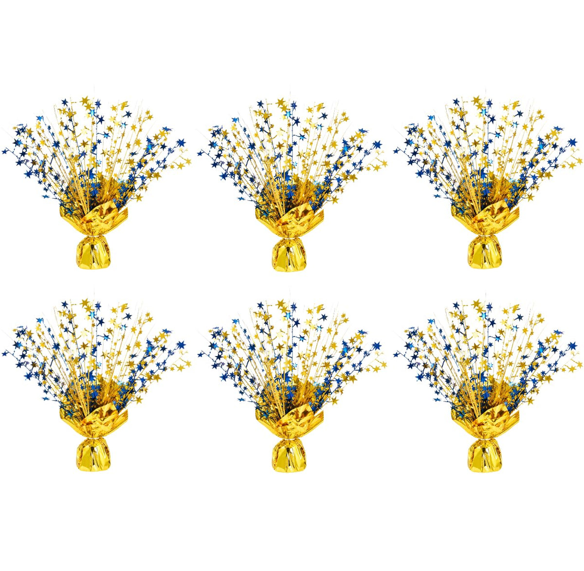 6 Pack Metallic Foil Spray Centerpiece Stars for Wedding, Birthday, Anniversary, Christmas Table Decor, Holiday Festival Baby Shower Graduation Mantle Party Decorations (Gold&Blue)