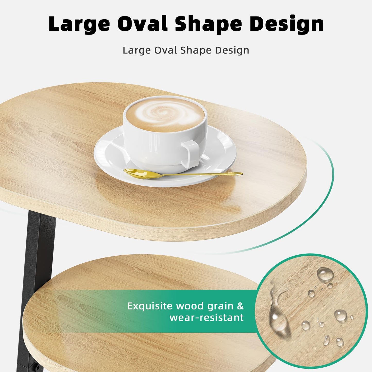 Kalrin Side Table, Small End Table with Metal Frame, 3-Tier Bedside Tables, Round Side Tables for Living Room Bedroom Couch Bathroom, Oval, Modern Oak