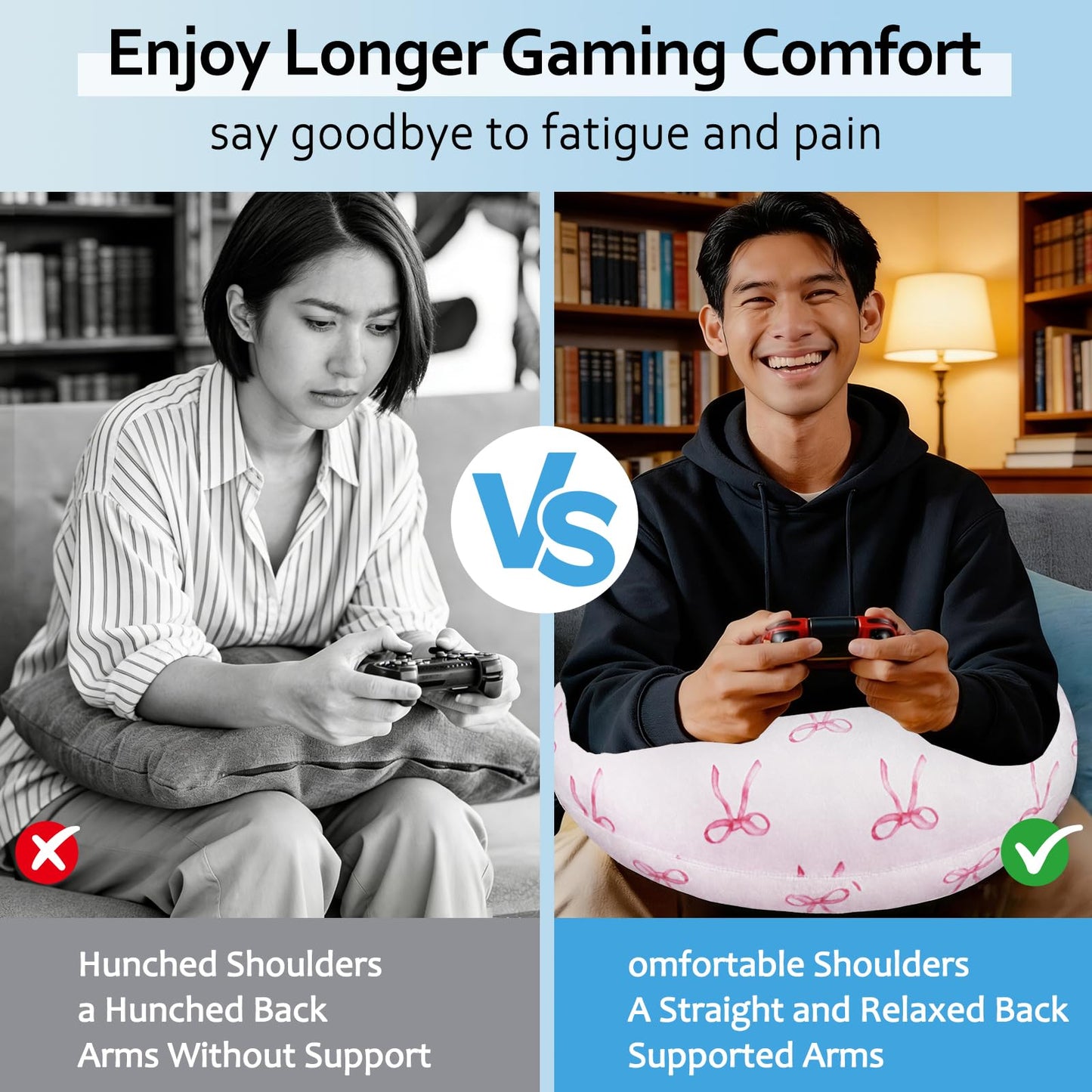 Crafting Pillow for Crocheting, Crochet Pillow for Lap Support, 12 Fun Print Styles, Ergonomic Arm Support, For Bed, Floor, Chair Comfort, Pain Relief and Fatigue for Gaming and Woking (Bow Tie)