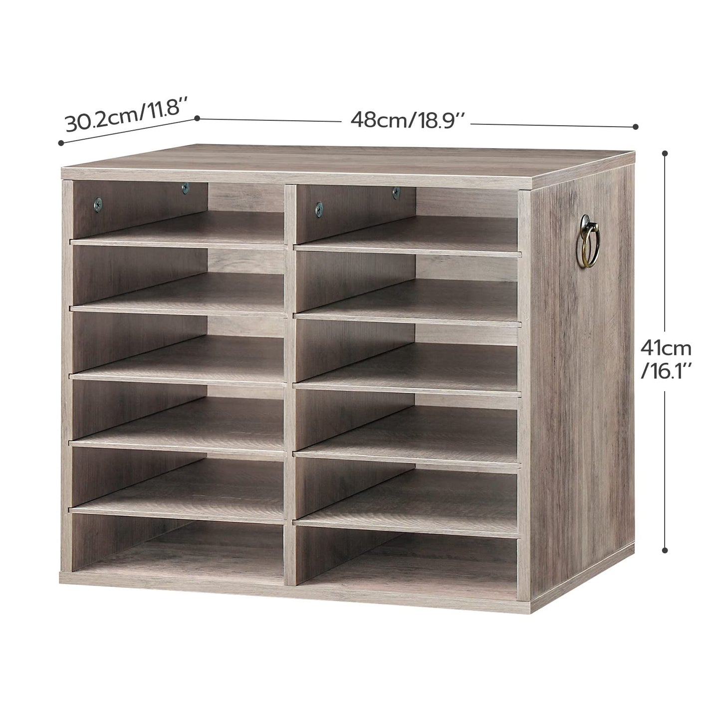 HOOBRO Literature Organizers, 12 Compartments Office Mailbox with Adjustable Shelves, Wood Countertop Literature Sorter for Office, Home, Classroom, Mailrooms Organization Greige BG12WF01