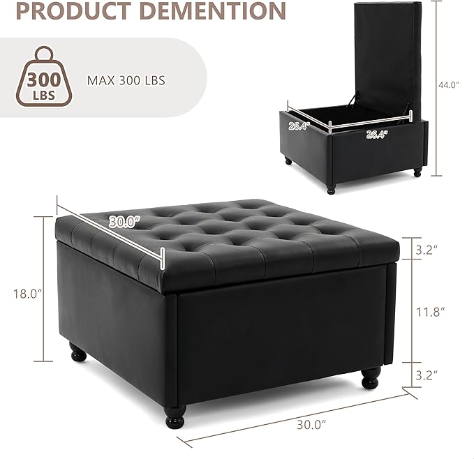 Weture Large Square Storage Ottoman Coffee Table, Oversized Square Ottoman