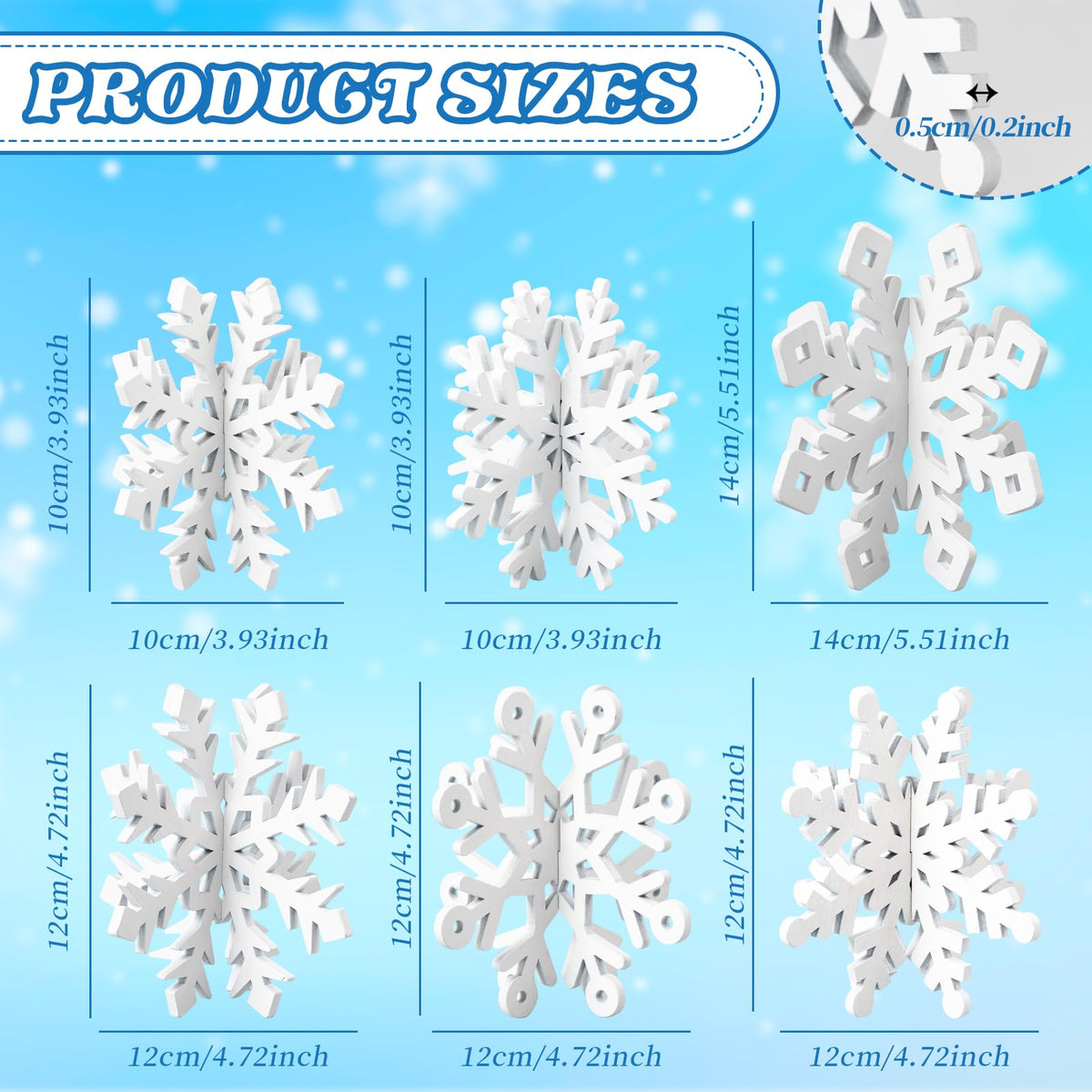OuMuaMua 6 Set Snowflake Christmas Table Decorations - 12pcs White Wooden 3D Snowflake Decor Tabletop Centerpiece for Christmas Party Supplies Home Decor